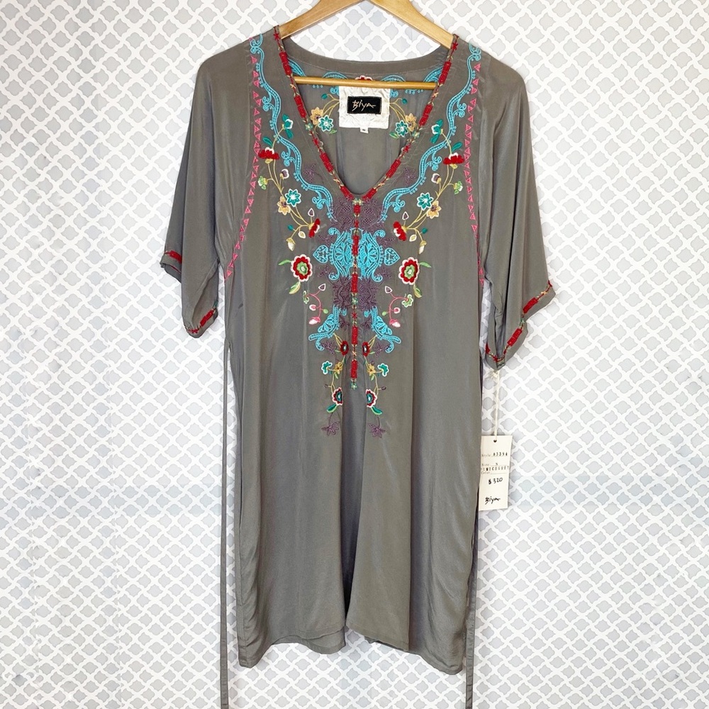 NWT Johnny Was Biya Embroidered Silk Tunic Top